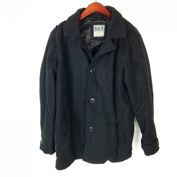 Buckle BKE Mens L Wool Blend Black Peacoat Jacket - Picture 1 of 8